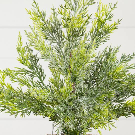 Nearly Natural 18" Pre-Lit Artificial Snowed Cypress Christmas Tree in Hyacinth Basket, Warm White LED Lights